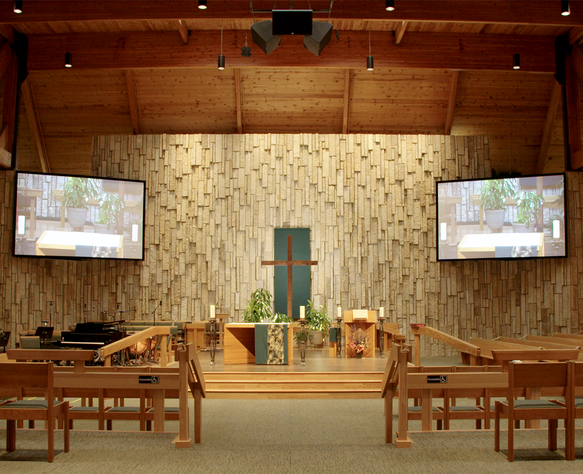 Church with 2 screens in front